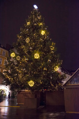 Beautiful Christmas decorations at famous main square Hauptplatz, at night, in the city center of Graz, Steiermark, Austria.
