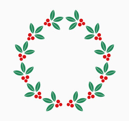 Christmas wreath of holly berries and leaves.