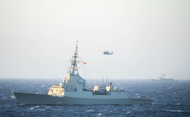 us nato navy military ships sailing at sea during a nato humanitarian operation in the ocean