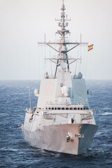 Naklejka premium us nato navy military ships sailing at sea during a nato humanitarian operation in the ocean
