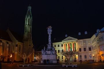 Fototapeta na wymiar Illuminated Sopron Main Square christmas winter time