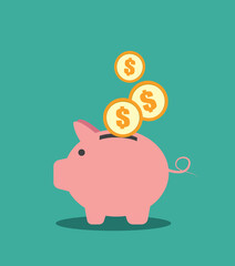 dollar coins go in the piggy bank eps10