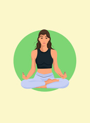 Faceless girl, yoga, the girl in the lotus position. Vector illustration, sunrise