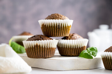 Spinach muffins. Healthy, vegan freshly baked green muffins.