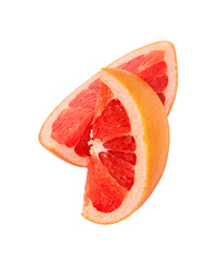 Two pieces of grapefruit close-up isolated on a white background.