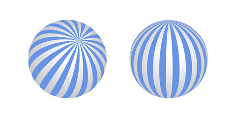 3D spherical shapes. Striped circle design elements.