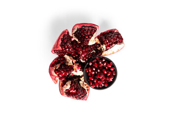 Pomegranate seeds isolated on white background. Pomegranate