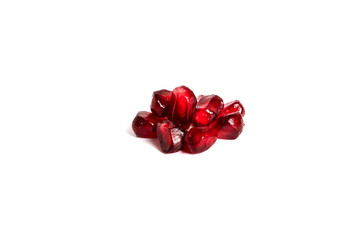 Pomegranate seeds isolated on white background. Pomegranate