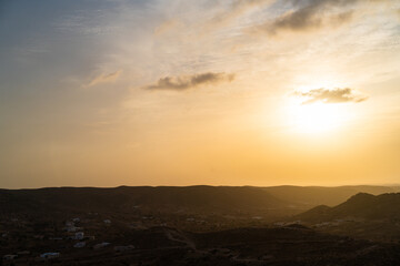 Sunset on the  Dahar, south region of Tunisia 
