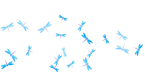 Fototapeta na wymiar Exotic cyan blue dragonfly flat vector wallpaper. Summer funny insects. Simple dragonfly flat kids background. Tender wings damselflies graphic design. Tropical creatures