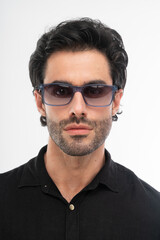 man with glasses, studio shot.