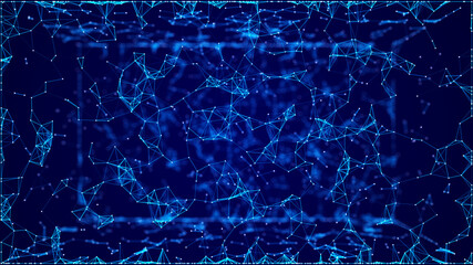 Abstract digital background of points and lines. Glowing plexus. Big data. Network or connection. Abstract technology science background. 3d rendering