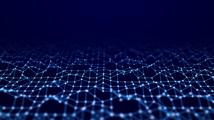 Corrupted network or connection. Abstract digital background of points and lines. Glowing plexus. Big data. Abstract technology science background. 3d rendering