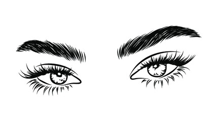 Sleek fashion illustration of the eye with luxe makeup and natural eyebrow. Hand drawn vector idea for business visit cards, templates, web, salon banners,brochures. Microblading visit card