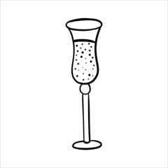 A glass of champagne with bubbles. Doodle vector illustration.
