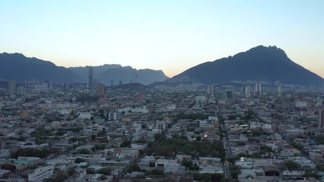Drone view of Obispado, San Pedro Garza Garc&iacute;a and Monterrey city in Mexico during sunset.
