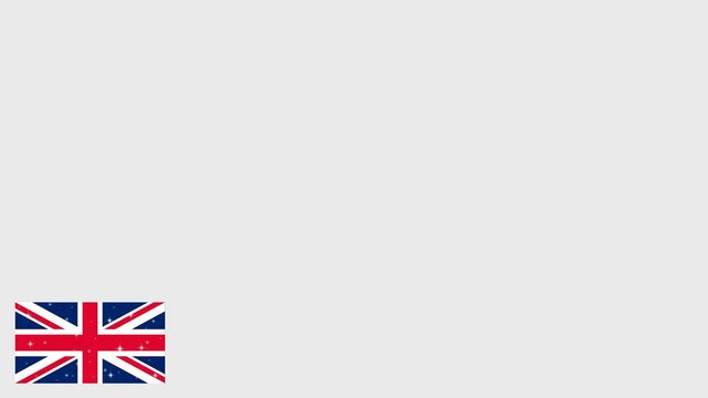 British flag in the corner video 4k, clip transparent looped, blank, alpha channel. Glitter logo, isolated modern