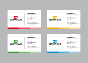 Fototapeta na wymiar White business card with color stripe, vector design template