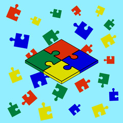 Naklejka premium Asperger syndrome logo on flat background with colorful puzzle pieces, autism awareness day