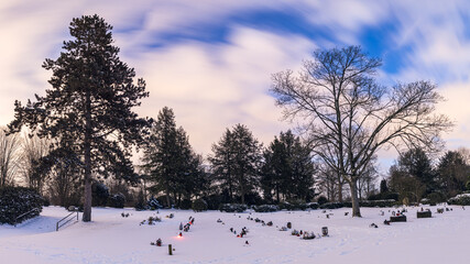 Winter on a cemetary at night