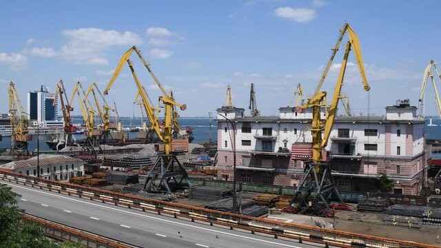 Industrial port landscape with overpass road
