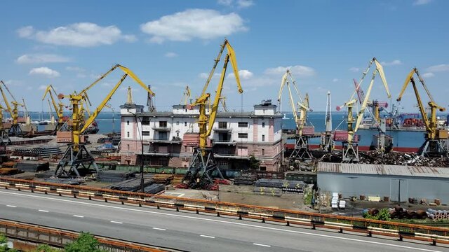 Industrial port time lapse gantry cranes and truck