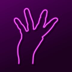 human hand neon sign, modern glowing banner design, colorful trend of modern design. Vector illustration.
