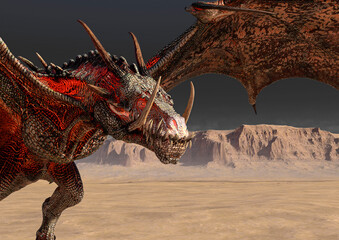 dragon is taking off on desert close up picture
