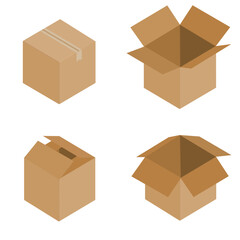 Cardboard boxes in different positions, mockup. Vector graphics