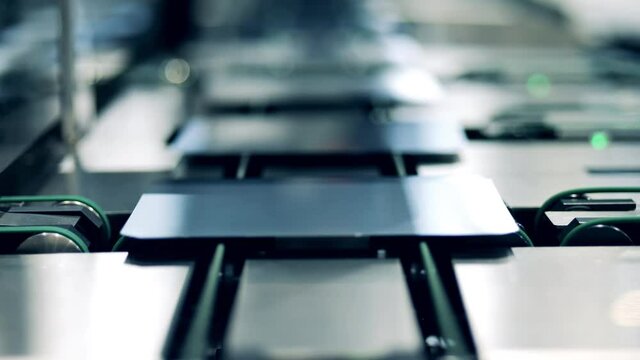Close up of solar cells on a modern conveyor