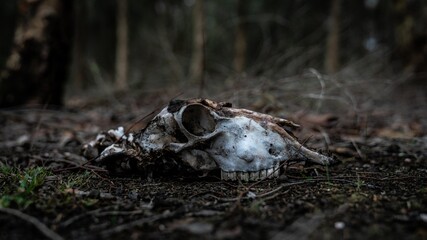 Sheep skull in forest
