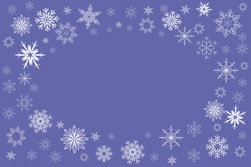 Color of the year 2022, very peri purple background with snowflakes frame, place for text