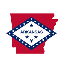 arkansas state map shape with flag logo - obrazy, fototapety, plakaty
