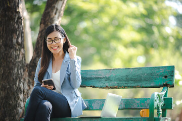 young business woman person using smartphone to working online with mobile