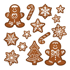 Fototapeta na wymiar Gingerbread cookie on a white background. Vector cartoon biscuit. Flat design.