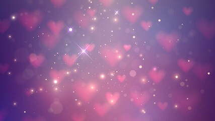 Sparkling background with falling pink hearts with blur effect
