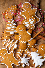 Christmas homemade gingerbread cookies on wooden table
