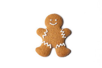 Christmas homemade gingerbread cookies, gingerbread man on the white background