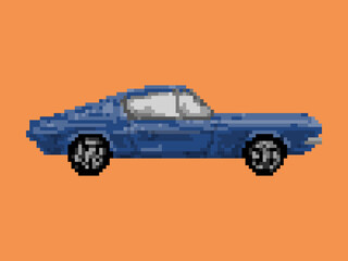 Illustration of retro muscle car in pixel art style
