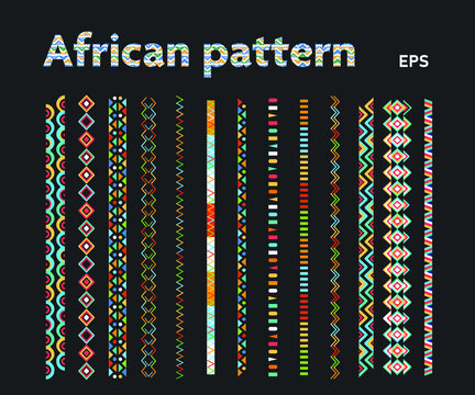 Traditional african patterns. Set of massai and samburu tribe ornaments. Vector illustration on black