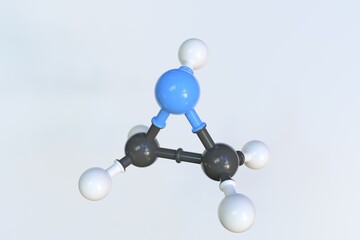 Molecule of aziridine, isolated molecular model. 3D rendering
