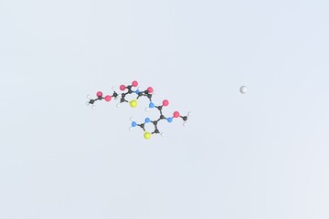 Cefotaxime molecule. Isolated molecular model. 3D rendering