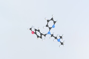 Pyrilamine molecule made with balls, isolated molecular model. 3D rendering