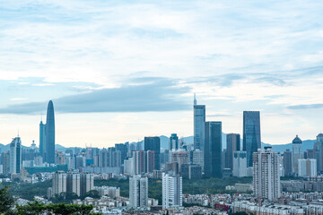 Fototapeta premium Shen Zhen skyscraper building landscape, China business urban city in modern