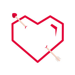 Vector heart. Outline. Geometric styled shape. Arrow. Squared design. Love illustration. Outlined heart symbol. Valentines. Significant other decorative heart. Arrowed angled heart with cupid arrow.
