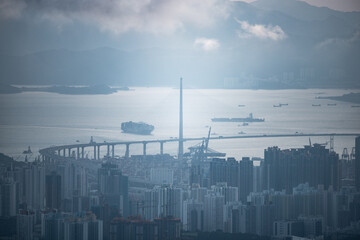 Hong Kong, China skyscraper building in modern city landscape, business urban center of Asia