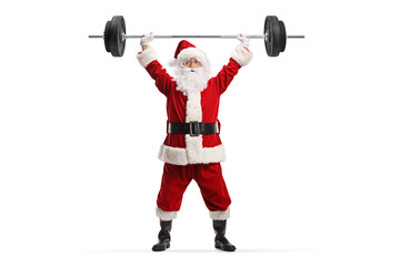 Santa claus lifting heavy weights