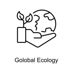 Global Ecology vector outline icon for web isolated on white background EPS 10 file