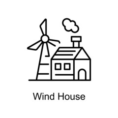Wind House vector outline icon for web isolated on white background EPS 10 file