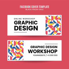 Horizontal workshop web banner template retro gradients colorful abstract blurry
